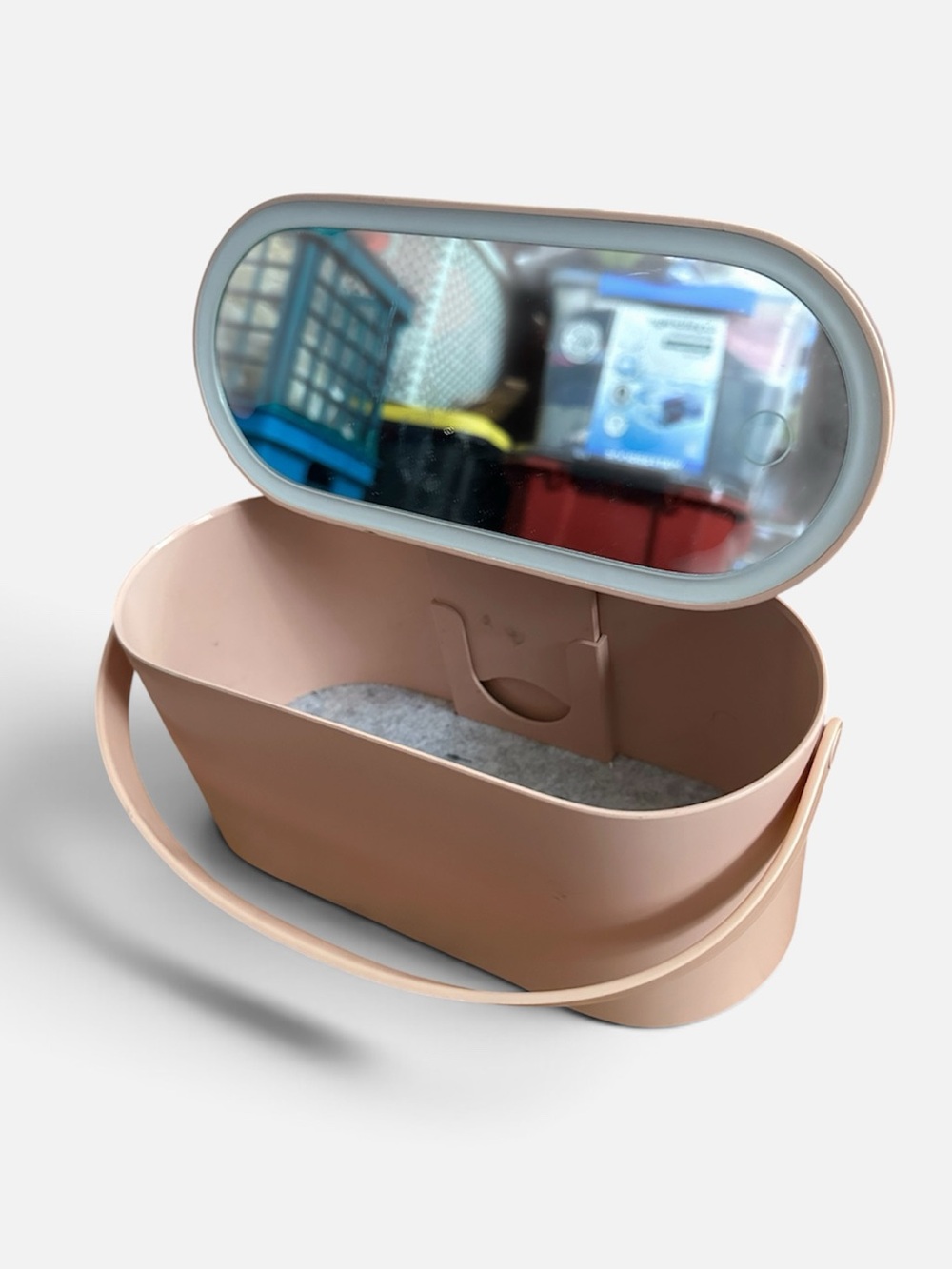 Versatile Pink Makeup Organizer Box with Mirror and Handle